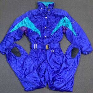 Vintage Descente Ski Suit One Piece Snowsuit Women's Size 10 US Blue Teal Purple